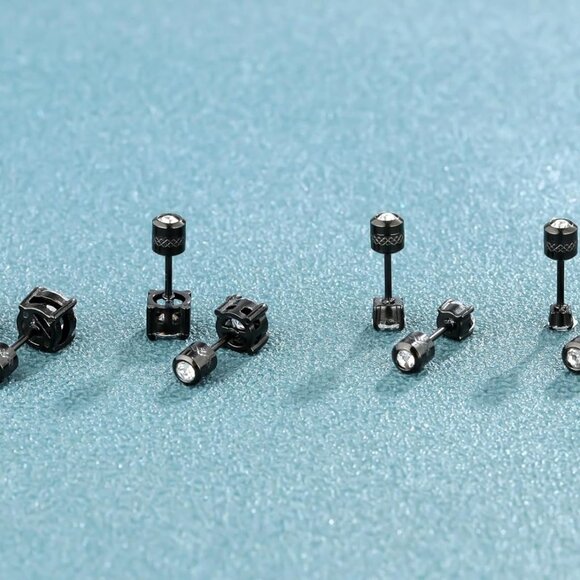 4 Pairs Titanium Hypoallergenic Earrings for Sensitive Ears,Rainbow 5A Cubic Zir - Picture 4 of 6